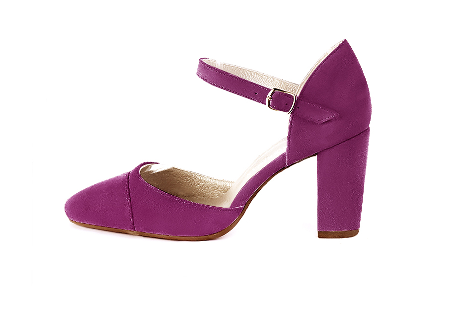 Mulberry purple elegant closed-back heels, with an instep strap. Round toe. High block heels. - Florence KOOIJMAN
